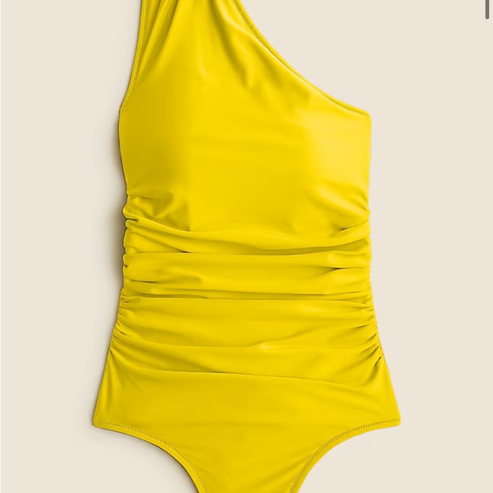 Ruched one-shoulder one-piece Color:Warm Maize